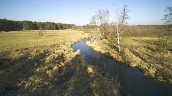 Paisagem Drone Mostrando Rio Grabia Polônia 2020 — Fotografia de Stock