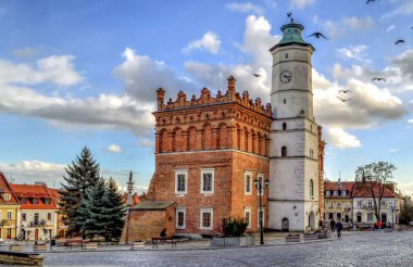 Eski Sandomierz şehrindeki eski kasaba, Polonya 2020.