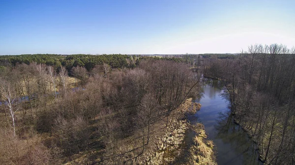 Flyg Över Vild Flod Centrala Polen Mars 2020 — Stockfoto