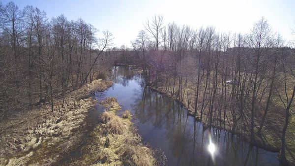 Vuelo Sobre Río Salvaje Centro Polonia Marzo 2020 — Foto de Stock