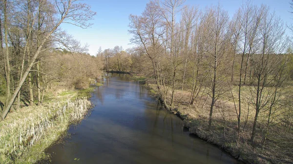 Vol Dessus Une Petite Rivière Sauvage Pologne — Photo