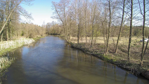 Vol Dessus Une Petite Rivière Sauvage Pologne — Photo