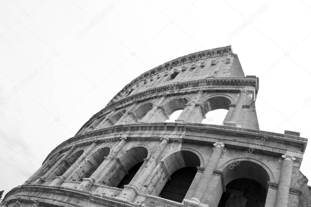 Coronavirus and quarantine for travel and tourism. safety and pandemic concept. The Majestic Coliseum. view of Colosseum or Coliseum amphitheater in Rome. Roman coliseum amphitheater. Eternal City.