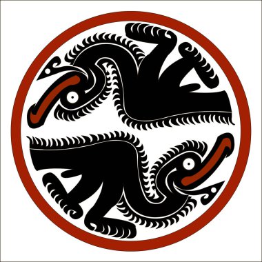 Pelikan. Yerli Amerikalıların etnik desenler: Aztek, İnka, Maya, Alaska yerliler (Meksika, Ekvador, Peru). Meksika tarzı çizim. Vektör çizim.