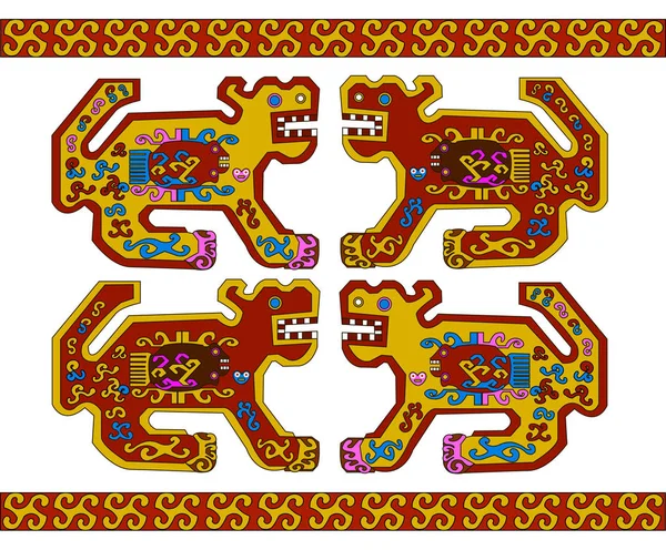 Jaguar Ethnic Patterns Native Americans Aztec Inca Maya Alaska Indians — Vector de stock