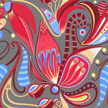 Çiçek oryantal seamless modeli. Elle çizilmiş yaratıcı çiçek. Çiçeği ile renkli sanatsal arka plan