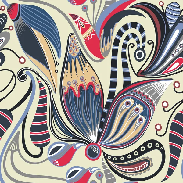 フローラル オリエンタルのシームレスなパターン。手描き創作花。ブロッサムのカラフルな芸術の背景 — ストックベクタ