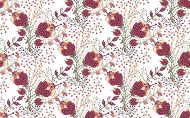 Çiçek seamless modeli. Elle çizilmiş yaratıcı çiçek. Çiçeği ile renkli sanatsal arka plan. Soyut ot