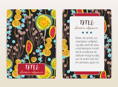 Kapak tasarımı çiçek desenli. El yaratıcı çiçek çekilmiş. Çiçeği ile renkli sanatsal arka plan