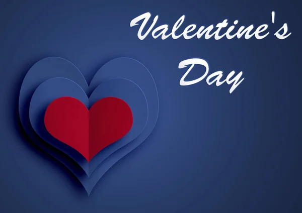 Día San Valentín Corazones Azules Rojos Ilustración Sobre Fondo Azul — Foto de Stock