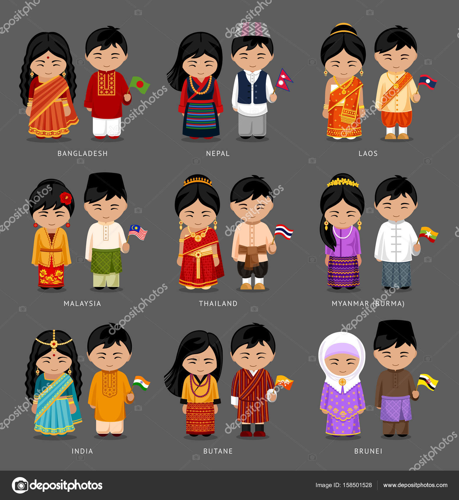 Asian people in national dress. Stock Vector Image by ©arizona--dream #158501528 Asian people in national dress. Stock Vector Image by ©arizona--dream #158501528