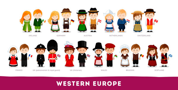 Europeans in national clothes. Western Europe.
