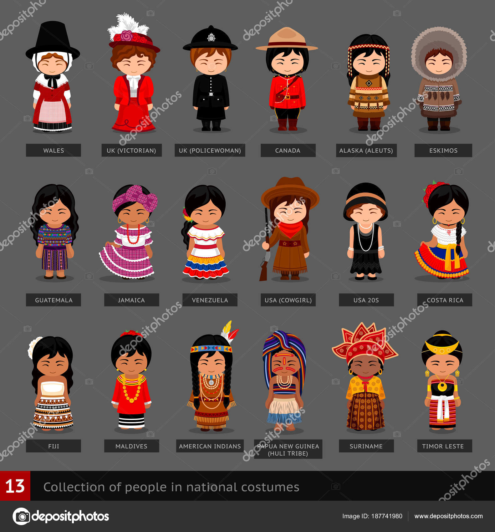 Girls in national costumes. Stock Vector by ©arizona--dream 187741980