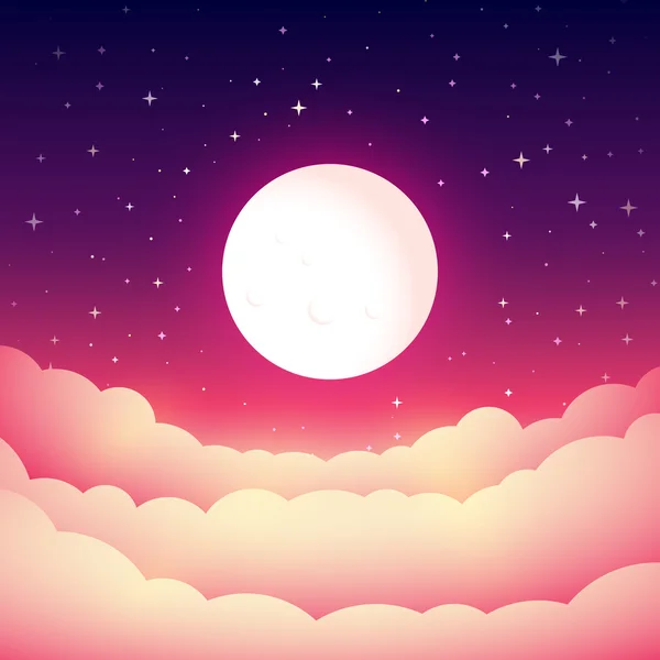 Luna llena en el cielo nocturno. — Vector de stock