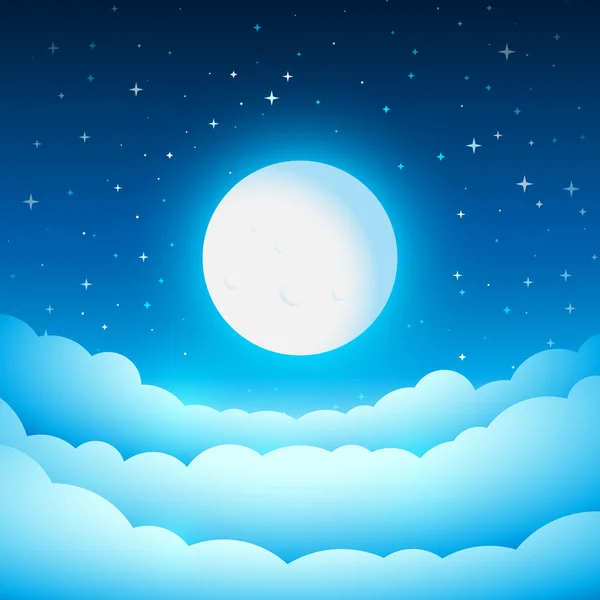 ดวงจันทร์เต็มดวงในท้องฟ้ากลางคืน . — ภาพเวกเตอร์สต็อก