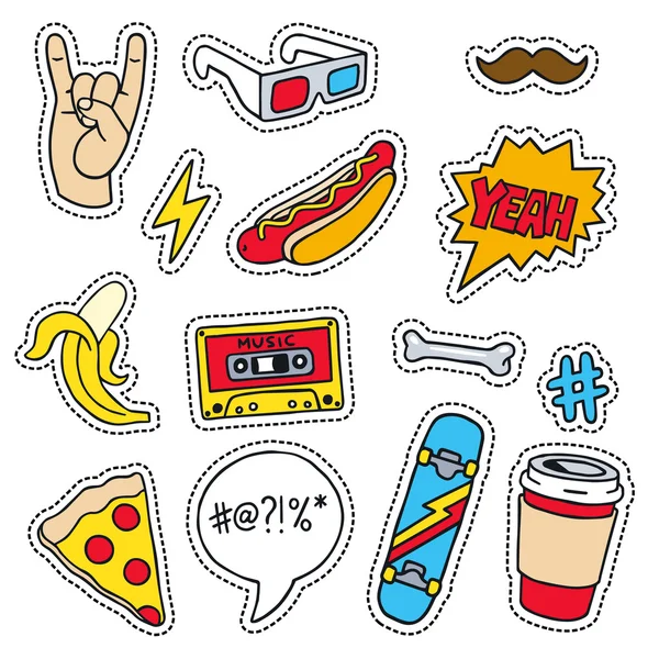 Set of mascuine sketchy patches and pins. — Stockový vektor