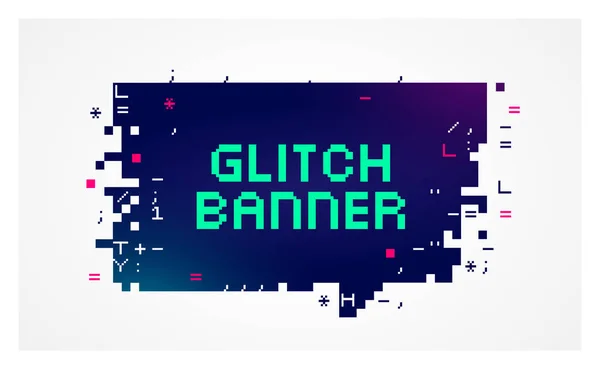 Banner glitch dengan placeholder teks . - Stok Vektor