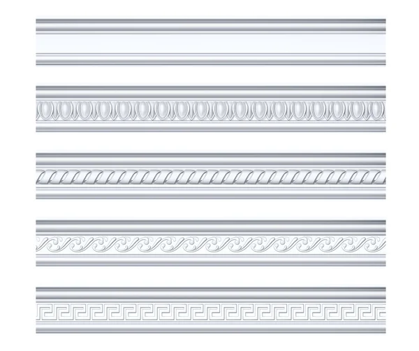 Collection of different classical cornices isolated on white — Stock Image Collection of different classical cornices isolated on white Stock Image