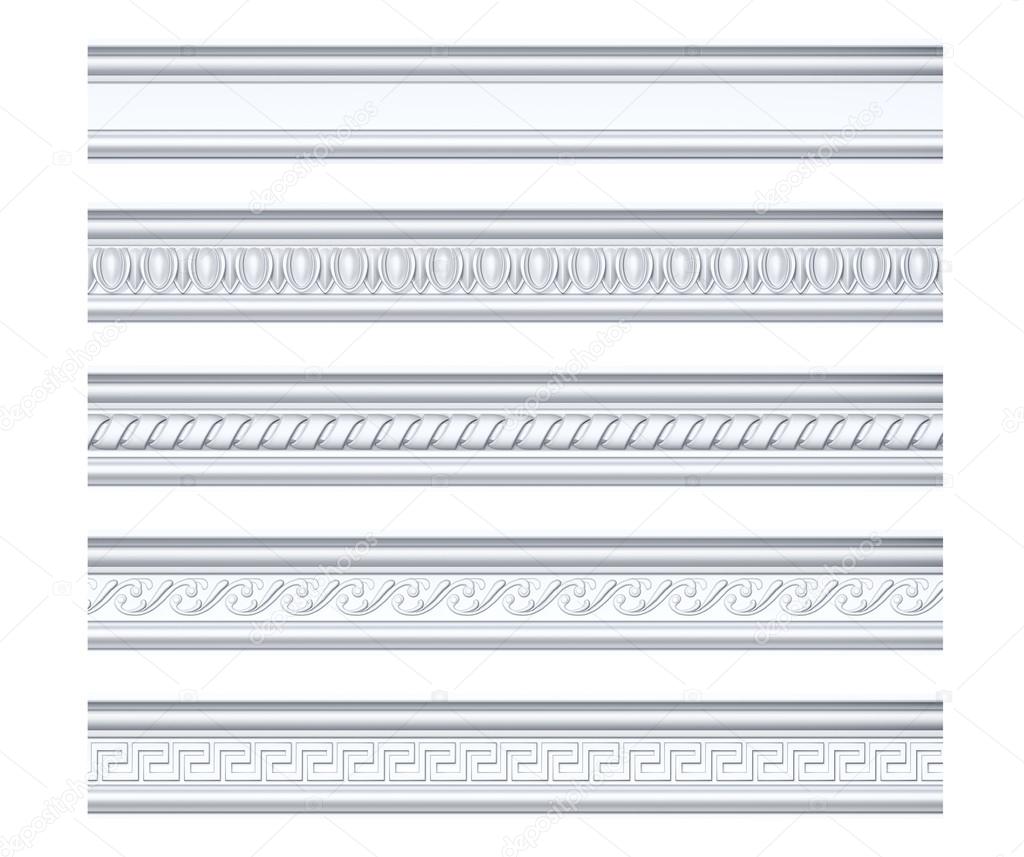 Collection of different classical cornices isolated on white