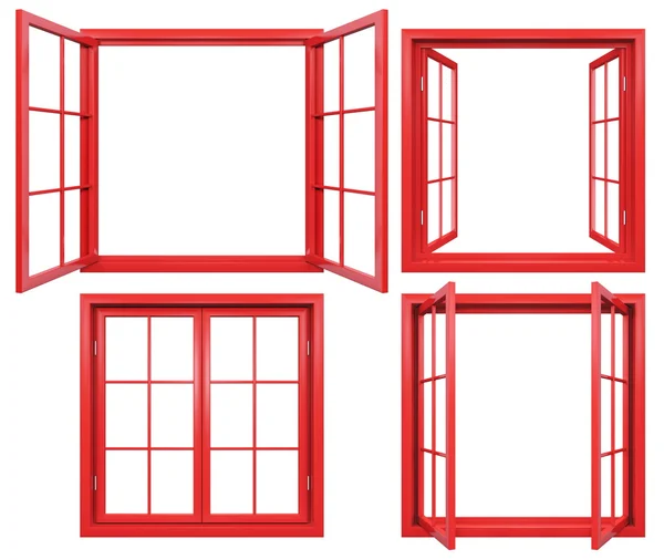 Collection of red window frames isolated on white — Stock fotografie