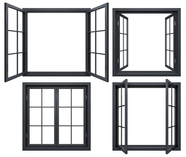 Colección de marcos de ventana negros aislados en blanco — Foto de Stock