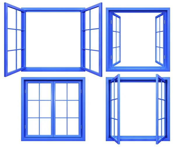 Collection of blue window frames isolated on white — Stock fotografie