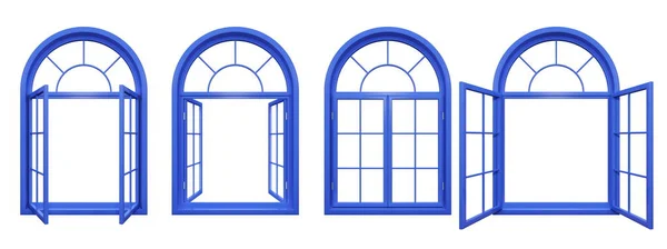 Beyaz izole mavi kemerli pencere topluluğu — Stok fotoğraf