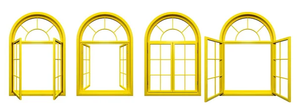 Colección de ventanas arqueadas amarillas aisladas en blanco — Foto de Stock