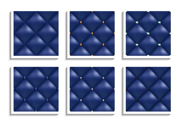 Patrones Vectoriales Sin Costuras Tapicería Cuero Azul Con Botones Oro — Archivo Imágenes Vectoriales