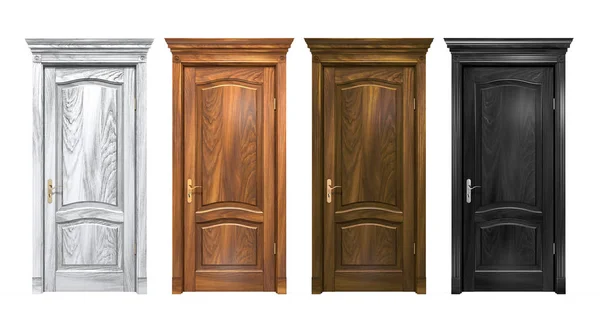 Set Black Brown Gray Wooden Doors Isolated White Hard Wood — 스톡 사진