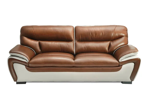 Light Brown leather sofa bench isolated on white background. Furniture showroom photography — Stock Photo, Image