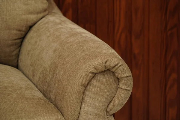 Yellow fabric sofa, close up detail. Interior furniture showroom photography — Stock Photo, Image