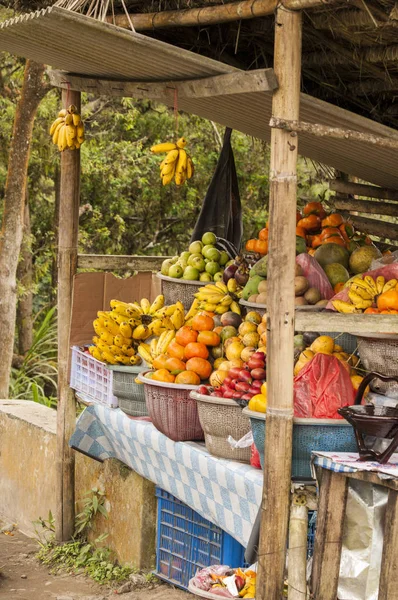 在村子里露天有机水果市场关闭 — 图库照片