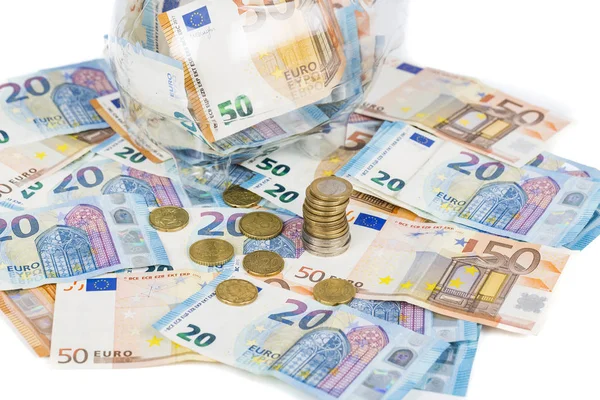 Fatura banknot euro ve sikke yığını