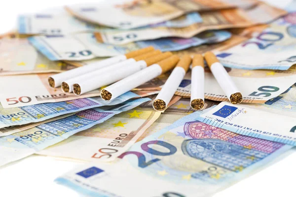 Euro banknotes bills with cigarettes