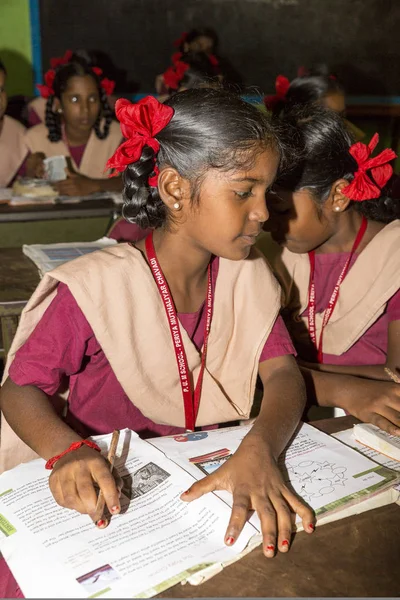 Belgesel yayın görüntü. Hükümet kamu okulda sınıfta belirlenemeyen okul çocukları çalışma.