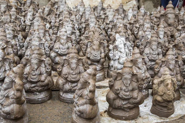 Many hand crafted Ganesha idol statues displayed in the market during Ganesh Festival.