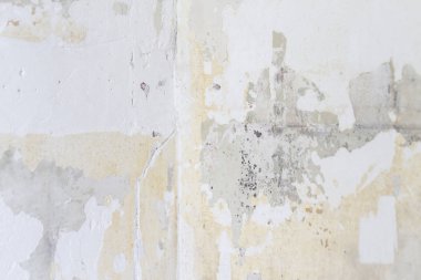 Düzensiz beyaz duvar sıva, fayans aldıktan sonra dokulu. Duvar sıva ile onarılması gerekiyor