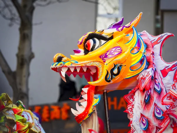 China new year 2019 Paris - Dragon dancing . — Stok Foto