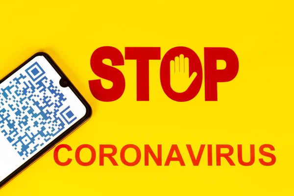 Stop Sign Blue Colorful Code Smart Phone Screen Coronavirus Covid — Stock fotografie