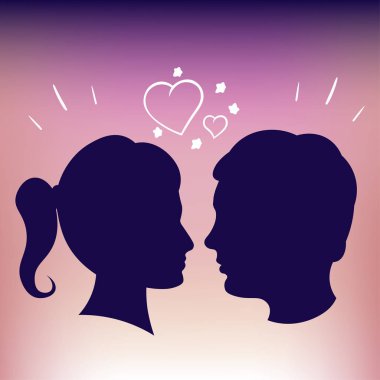 Siluetleri severler. Pembe fon. kız ve erkek