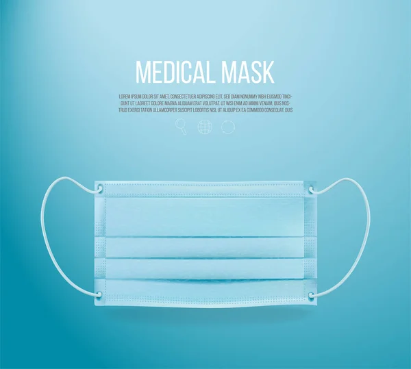 Mavi arka planda tıbbi maske. Gerçekçi tıbbi maske. Vektör illüstrasyonu.