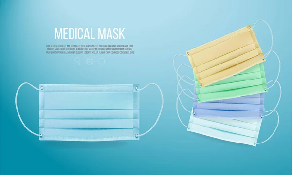 Máscara Médica Fundo Azul Parar Vírus Ilustração Vetorial —  Vetores de Stock