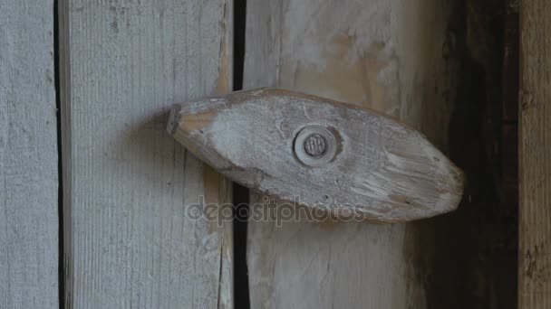 Le patron ouvre la porte, verrouille le métal et entre dans la pièce de la grange, 4K — Video