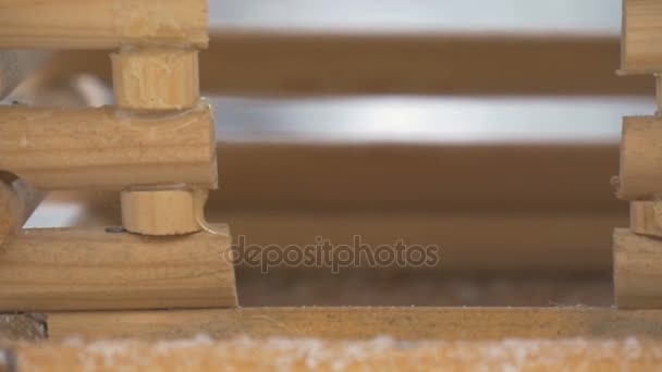 Os pássaros voam até o alimentador e pegam o grão e voam, macrofotografia, flocos de neve caindo na casa dos pássaros — Vídeo de Stock