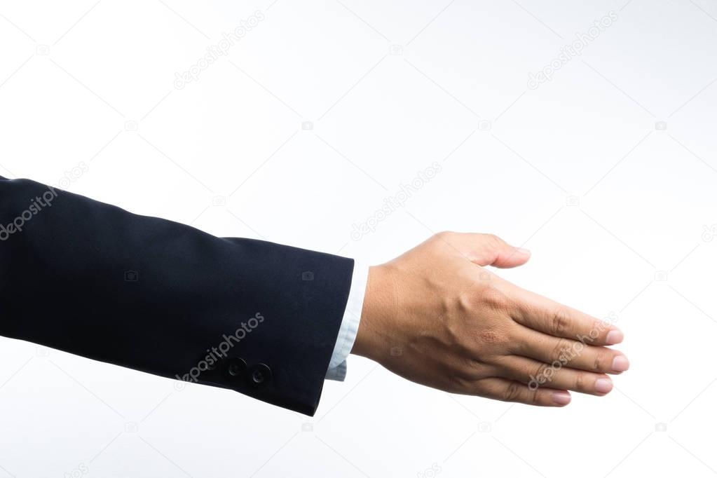 Business man with right hand reaching out for shake hands