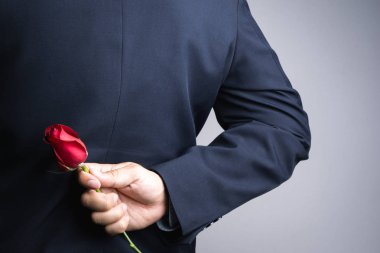 İş adamı el ile kırmızı gül çiçek