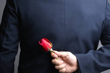 İş adamı el ile kırmızı gül çiçek