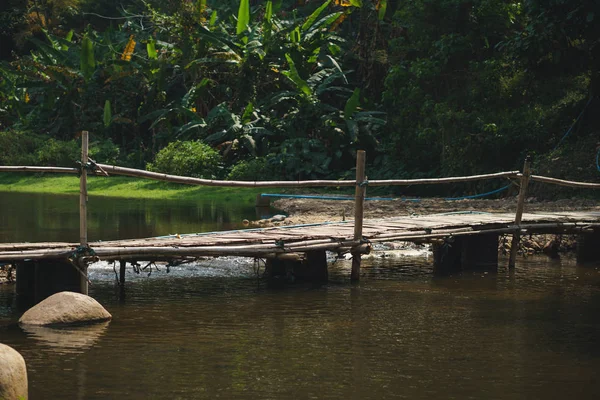 Bambusbrücke über den Fluss — Stockfoto