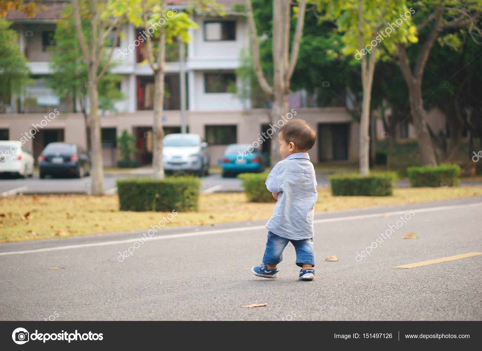 Asian Boy Learning To Walk Across The Street Stock Photo Image By C Bonnontawat